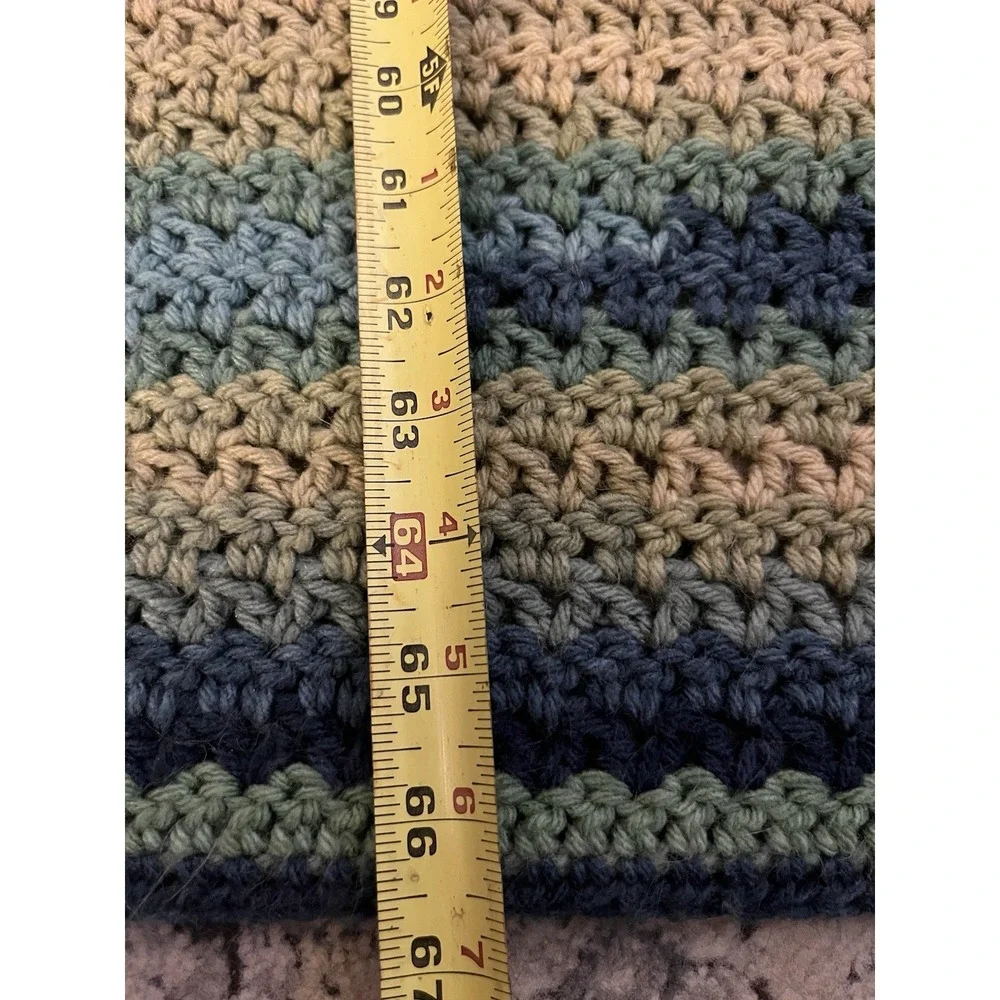 Handmade Crochet Throw Blanket: Bohemian Blue Green Afghan